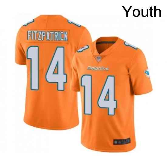 Youth Miami Dolphins 14 Ryan Fitzpatrick Limited Orange Rush Vapor Untouchable Football Jersey